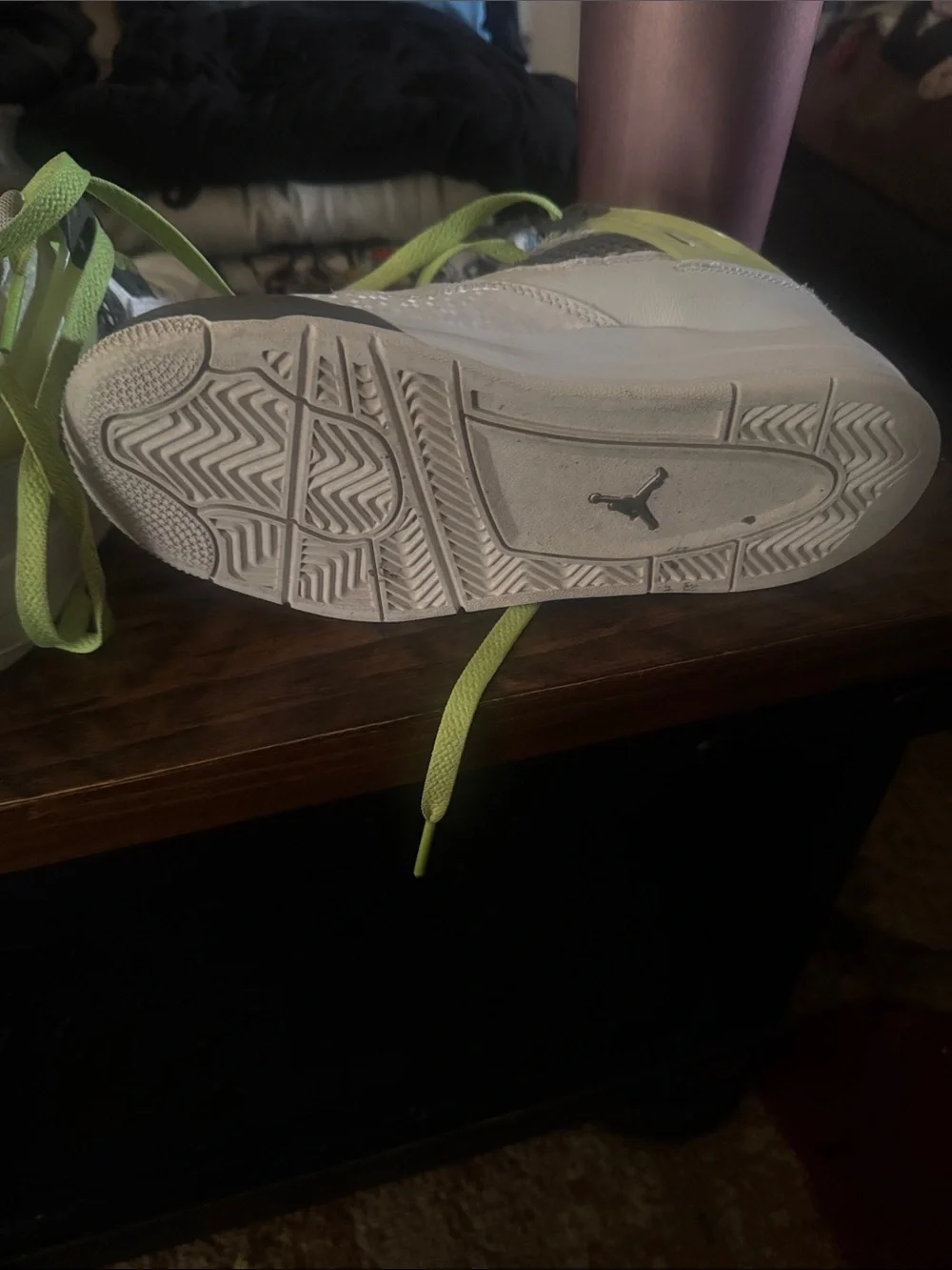 Jordan Kids White and Neon Green Lace-Up Sneakers